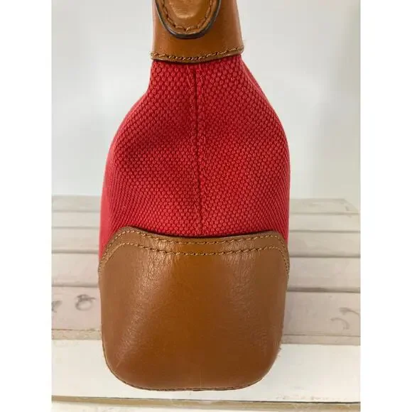 MICHAEL KORS, LARGE RED CANVAS, BROWN LEATHER SHOULDER BAG - Picture 4 of 16